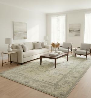 Cream Floral 10X19 Oushak Oriental Rug