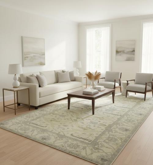 Cream Floral 10X19 Oushak Oriental Rug