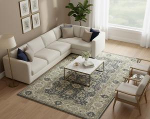 Gray Floral 9X18 Oushak Chobi Oriental Rug