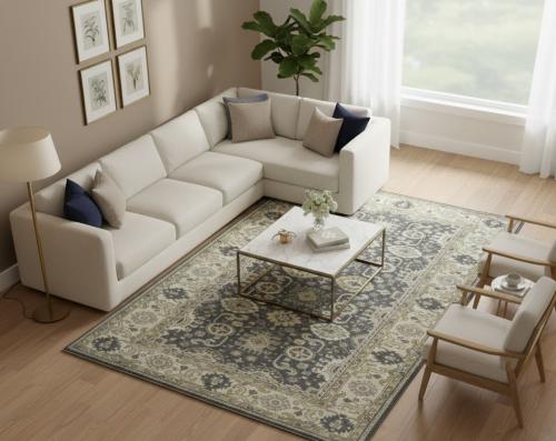 Gray Floral 9X18 Oushak Chobi Oriental Rug