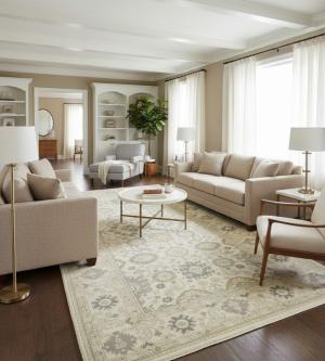 9'1 X 17'8 Oushak Chobi Hand Knotted Cream Floral wool Rug