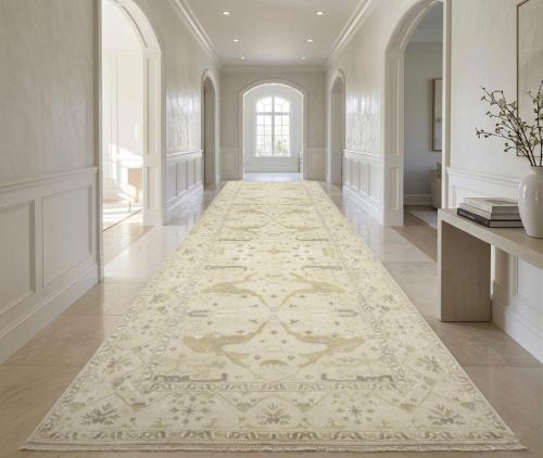 Beige Floral 9X18 Oushak Oriental Rug