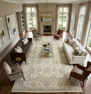 Cream Floral 8X16 Oushak Chobi Oriental Rug