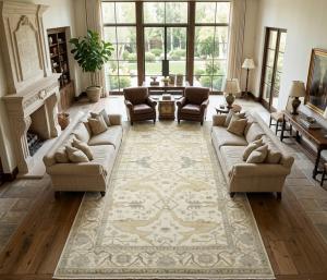 8'3 X 15'10 Hand Knotted Cream Floral Oushak Wool Rug