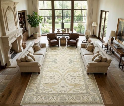 8'3 X 15'10 Hand Knotted Cream Floral Oushak Wool Rug