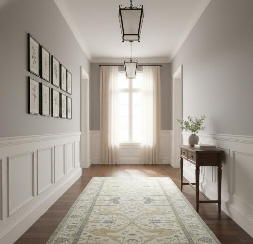 8'3 X 15'11 Cream Oushak Floral Hand Knotted Wool Rug