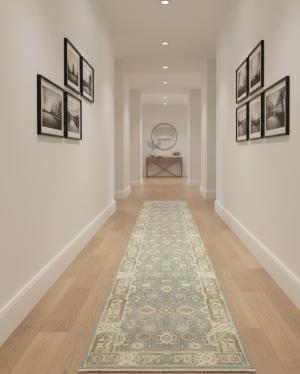 Gray Floral 3X20 Oushak Chobi Oriental Runner Rug