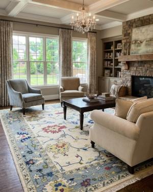 8'10 x 11'9 Hand Knotted Cream Floral Oushak Chobi Wool Rug