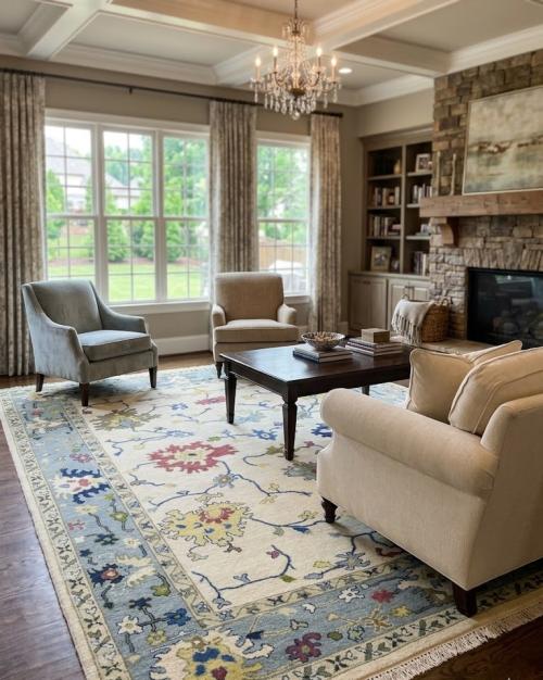 8'10 x 11'9 Hand Knotted Cream Floral Oushak Chobi Wool Rug