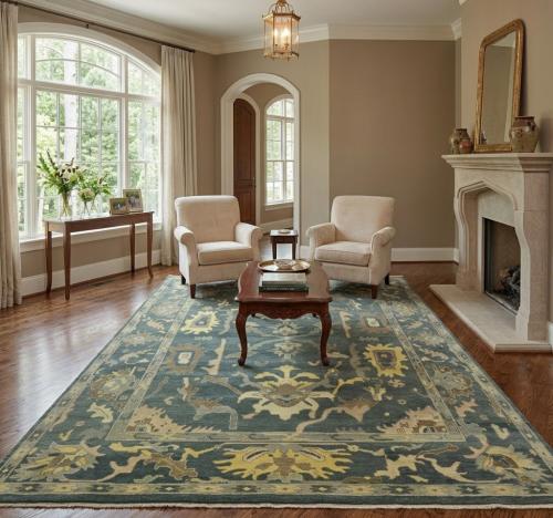 Slate Gray Floral 9X12 Oushak Chobi Oriental Rug