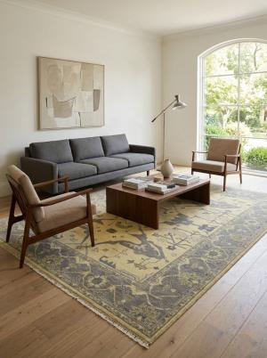 Yellowish Cream Floral 9X12 Oushak Oriental Rug