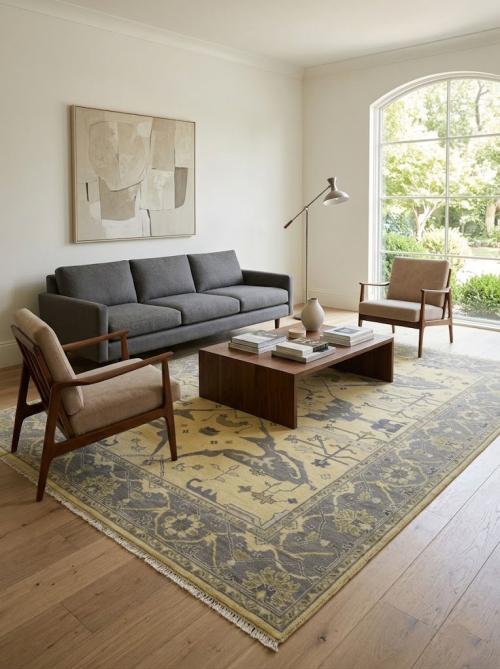 Yellowish Cream Floral 9X12 Oushak Oriental Rug