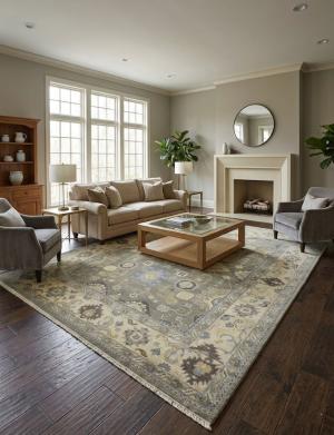 Brownish Gray Floral 9X12 Oushak Chobi Oriental Rug