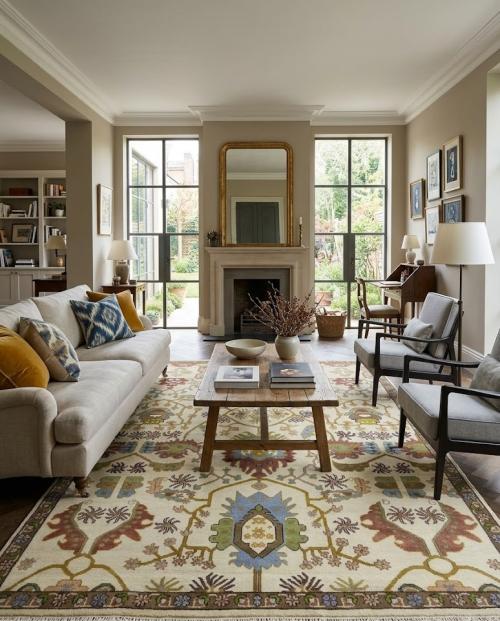 8'10 x 11'8 Cream & Brown Hand Knotted Oushak Chobi Wool Rug