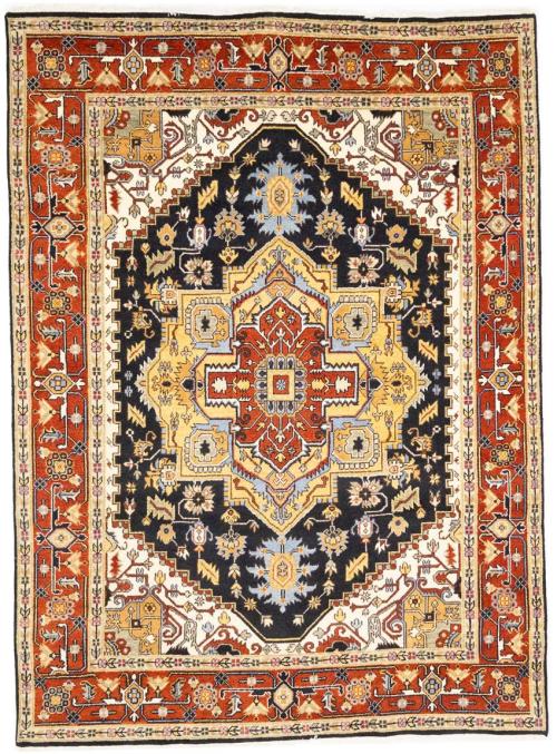 8'9 x 11'9 Hand Knotted Black Traditional Heriz Serapi Oriental Rug