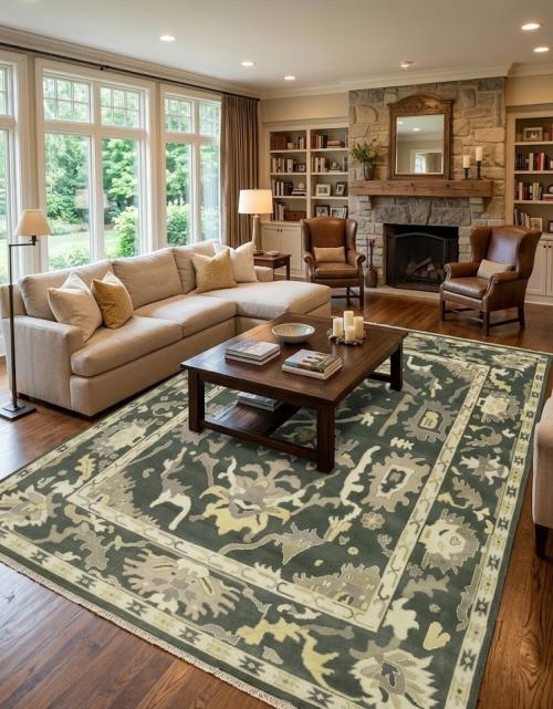 10'0 x 13'9 Muted Floral Oushak Chobi Hand Knotted Wool Rug