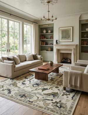 10'2 x 13'10 Hand Knotted Oushak Chobi Cream Floral Wool Rug