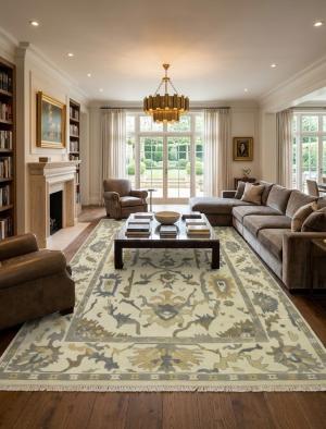 10'1 x 13'10 Hand Knotted Cream Floral Oushak Chobi Wool Rug