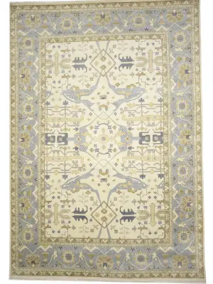 Ivory Floral Traditional 12x18 Oushak Oriental Rug