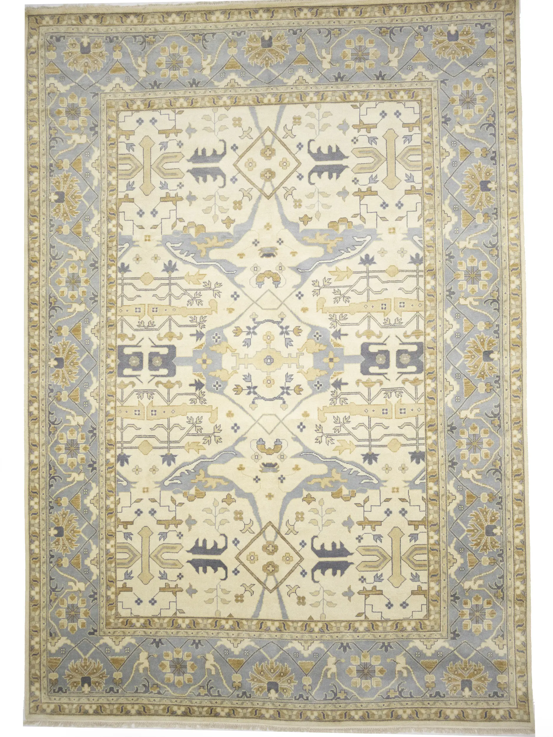 Ivory Floral Traditional 12x18 Oushak Oriental Rug