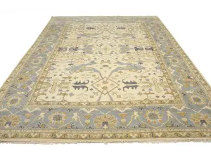 Ivory Floral Traditional 12x18 Oushak Oriental Rug