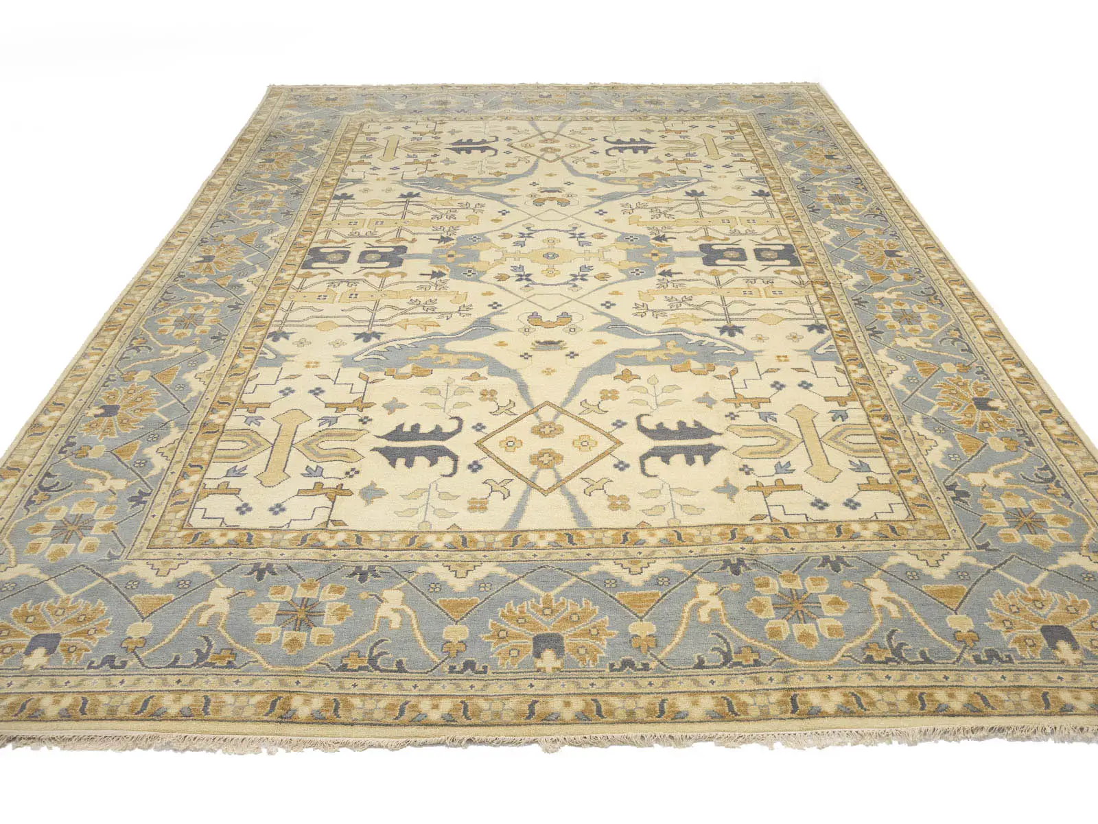 Ivory Floral Traditional 12x18 Oushak Oriental Rug