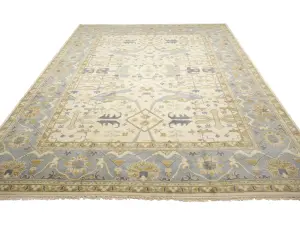 Ivory Floral Traditional 12x18 Oushak Oriental Rug