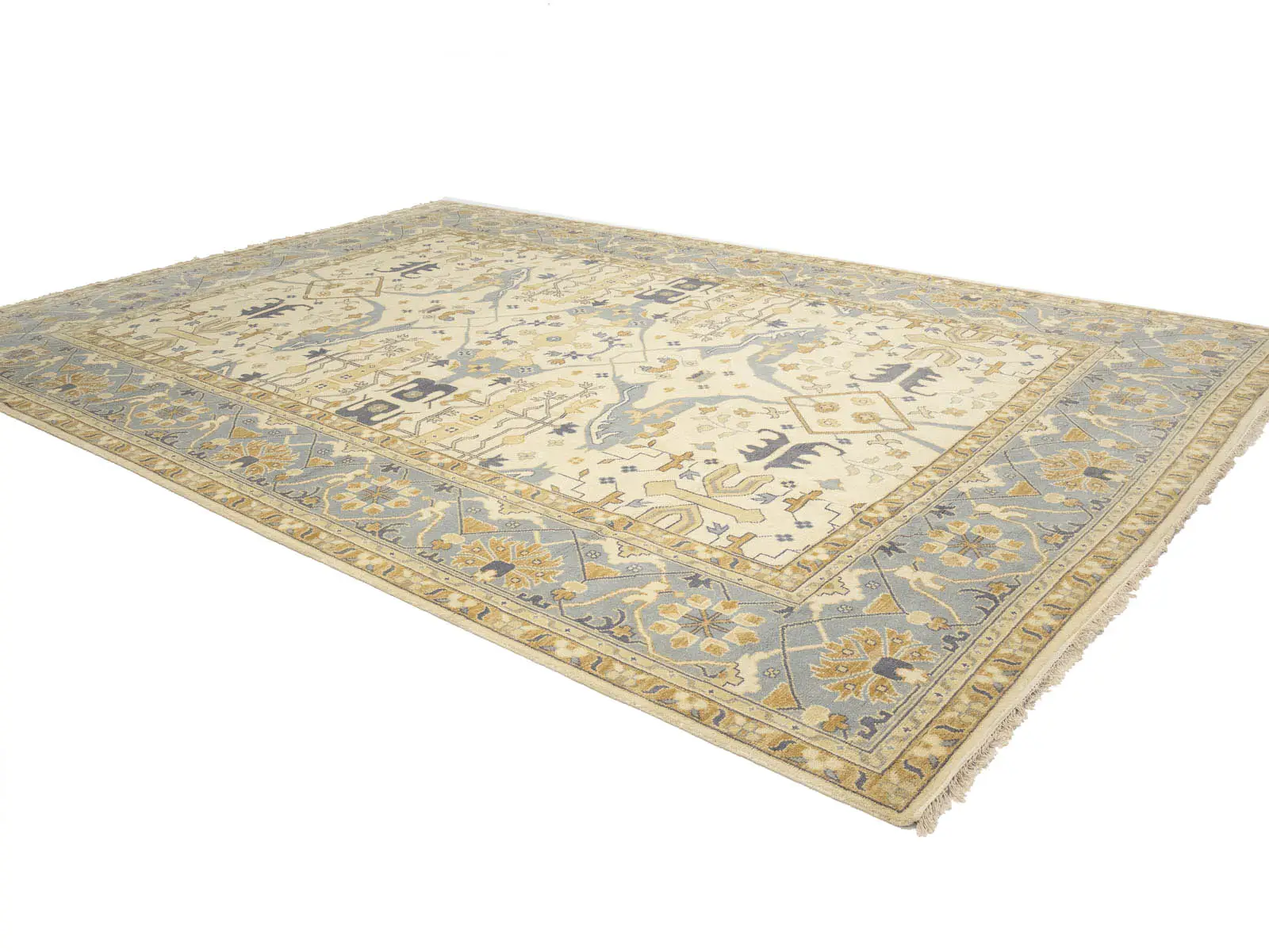 Ivory Floral Traditional 12x18 Oushak Oriental Rug