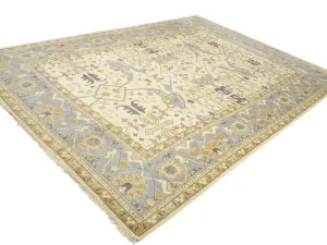 Ivory Floral Traditional 12x18 Oushak Oriental Rug