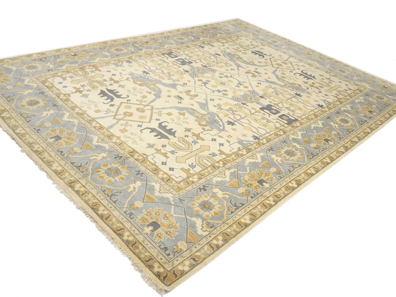 Ivory Floral Traditional 12x18 Oushak Oriental Rug