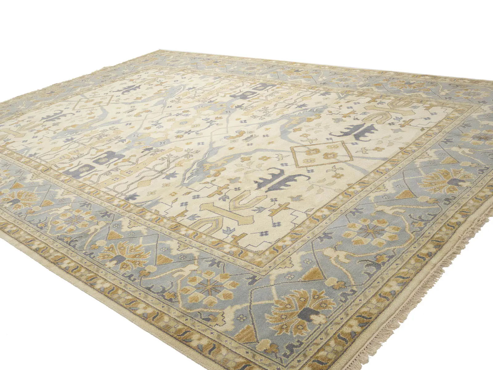 Ivory Floral Traditional 12x18 Oushak Oriental Rug