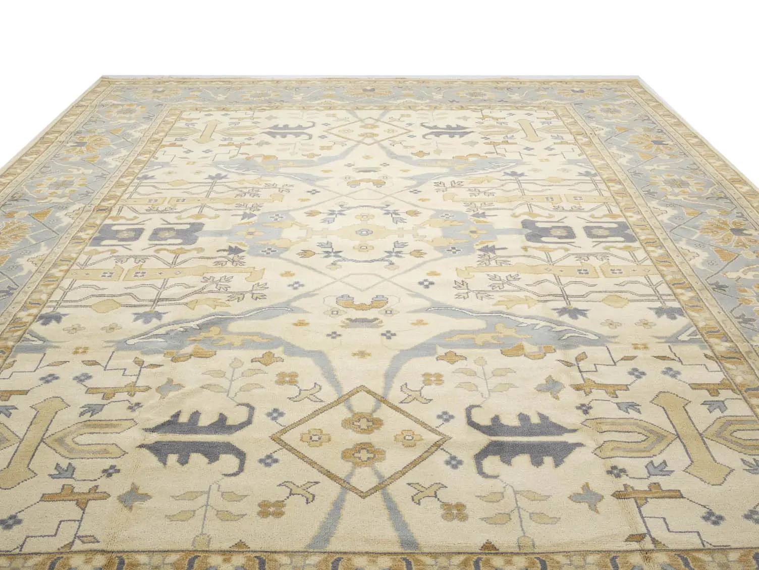 Ivory Floral Traditional 12x18 Oushak Oriental Rug