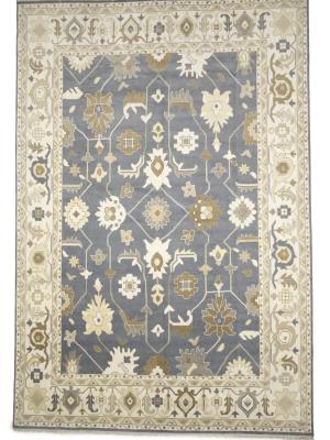 Slate Blue Floral Traditional 12x18 Oushak Oriental Rug