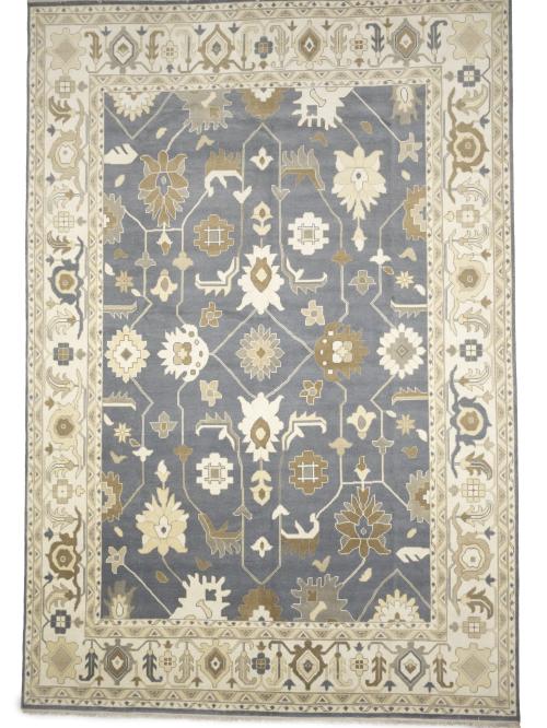 Slate Blue Floral Traditional 12x18 Oushak Oriental Rug