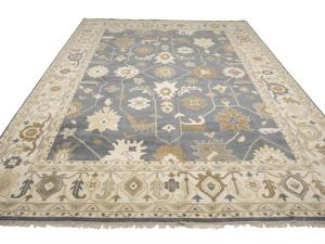 Slate Blue Floral Traditional 12x18 Oushak Oriental Rug
