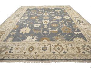 Slate Blue Floral Traditional 12x18 Oushak Oriental Rug