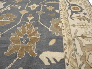 Slate Blue Floral Traditional 12x18 Oushak Oriental Rug