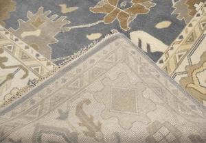 Slate Blue Floral Traditional 12x18 Oushak Oriental Rug