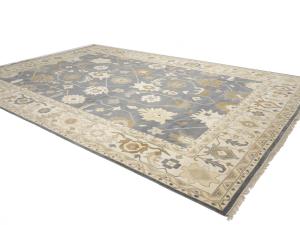 Slate Blue Floral Traditional 12x18 Oushak Oriental Rug