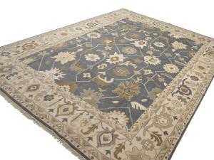 Slate Blue Floral Traditional 12x18 Oushak Oriental Rug
