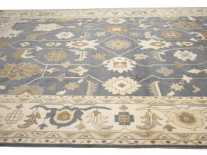 Slate Blue Floral Traditional 12x18 Oushak Oriental Rug
