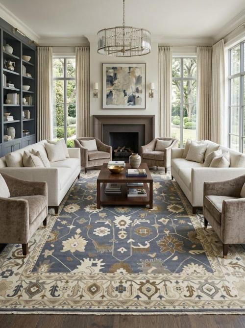 Slate Blue Floral Traditional 12x18 Oushak Oriental Rug