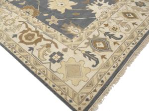 Slate Blue Floral Traditional 12x18 Oushak Oriental Rug