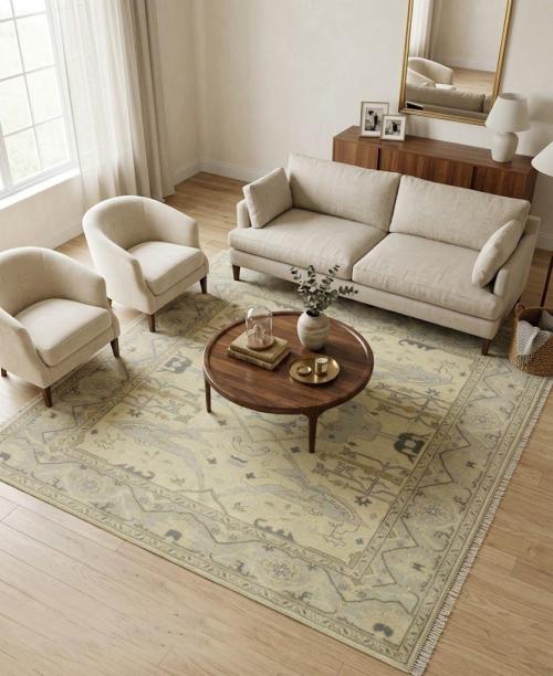 Cream Floral Traditional 8X10 Oushak Oriental Rug