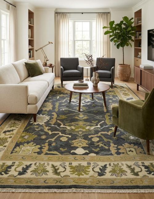 Gray Floral Traditional 7X10 Oushak Chobi Oriental Rug