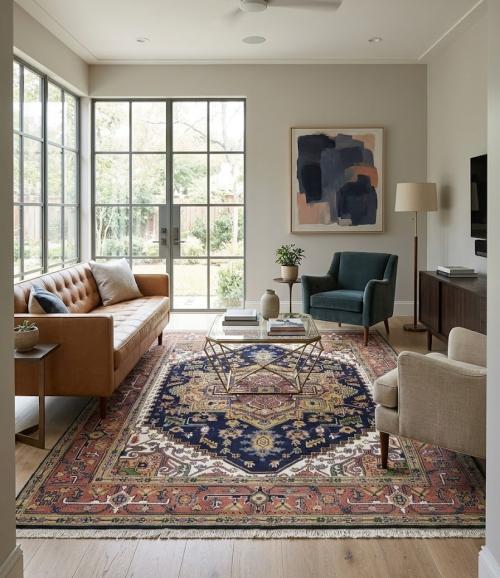 7'10 x 9'9 Heriz Serapi Hand Knotted Purple-navy Wool Rug