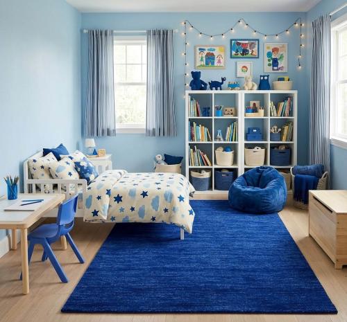 Royal Blue Solid Gabbeh Modern Rug in All Size