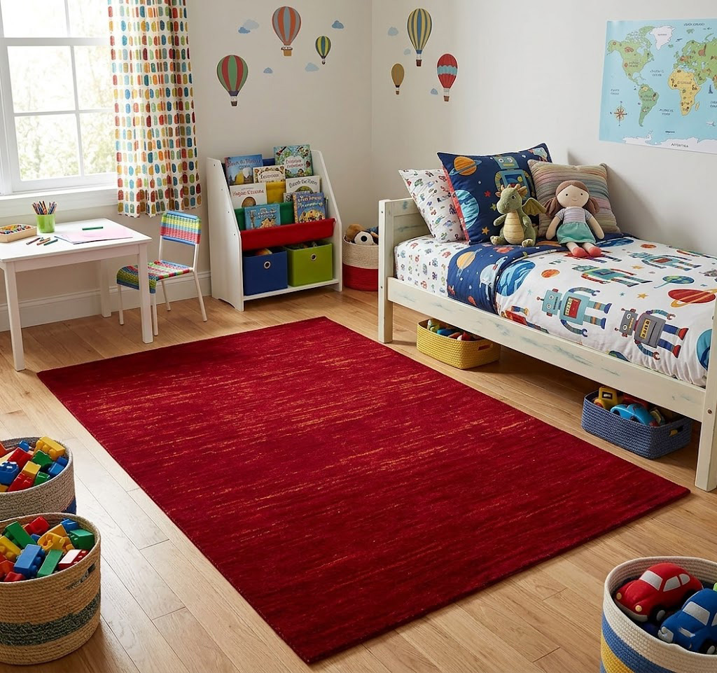 Maroon Red Solid Gabbeh Modern Rug in All Size - Image 2