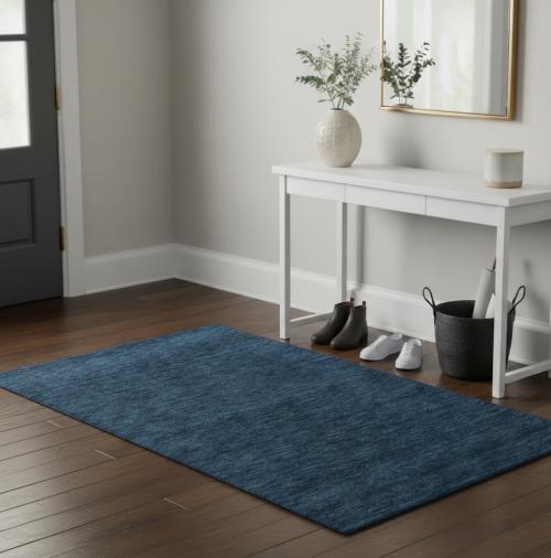 Steel Blue Modern Solid 3X5 Gabbeh Oriental Rug