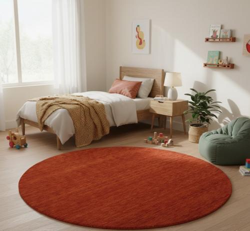 Orange Red Modern Solid 6X6 Gabbeh Oriental Round Rug